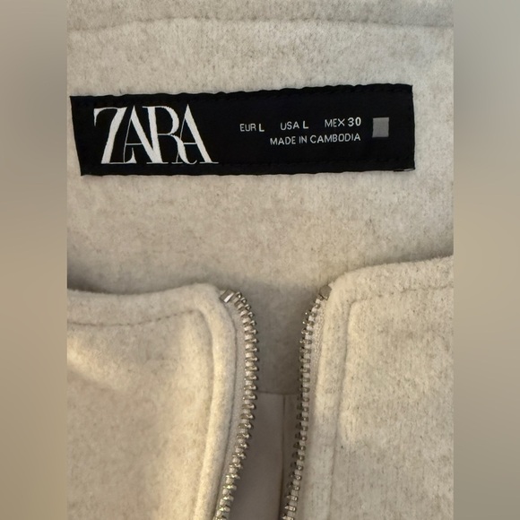 Zara Bomber Cream Zip-Up Jacket cropped. Round Neck Pockets Light Grey Large - Picture 8 of 8